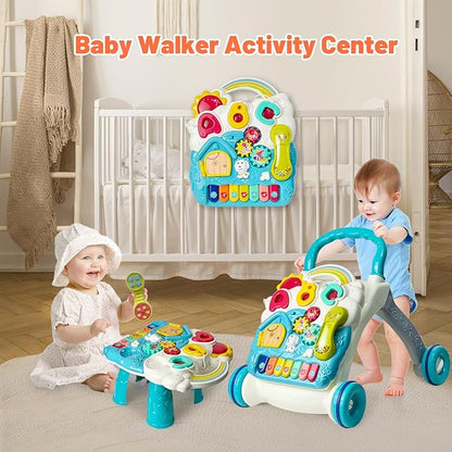 Sit to Stand Baby Walker, Activity Center with Music and Light, Activity Table for Toddlers, Push Toys for Babies Learning to Walk, Early Education Toys for Infant Boys Girls 6 Months Up