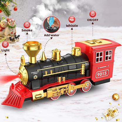 Hot Bee Train Set - Train Toys for Boys with Smokes, Lights and Sound, Toy Train Set for Under Christmas Tree, Toddler Model Trains for 3 4 5 6 7 8+ Years Old Kids Christmas Toys Gifts