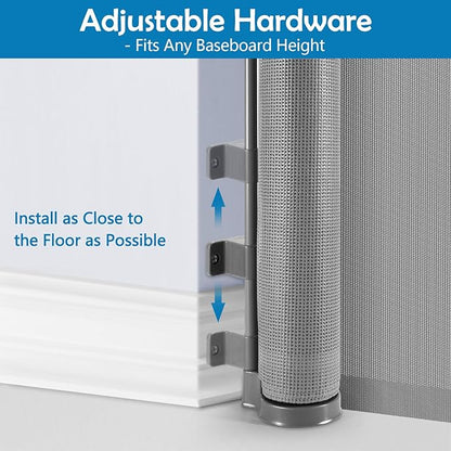 90 Inch Extra Long Baby Gate Retractable Dog Gate Outdoor Gates for Decks Indoor Child Gates for Wide Openings Extra Wide Retractable Baby Gate Retractable Gate Long Dog Gate for Doorway, Porch, Gray