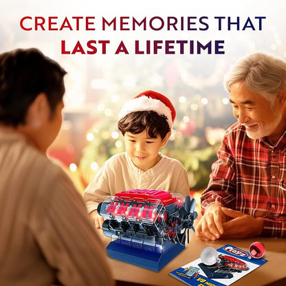 Playz V8 Combustion Engine Model Kit That Runs - Build Your Own STEM Mini V8 Model Engine Kit for Adults & Kids Age 12+, Visible V8 Mini Engine Kit That Works for Adult w/ 270 STEM Parts