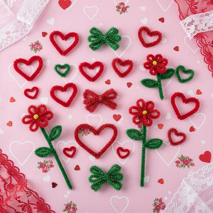 Caydo 200 Pieces Glitter Pipe Cleaners for Mother's Day Decorations, Sparkling Red and Green Chenille Stems Bulk for Flowers, Animals, Creative Art and Crafts Making