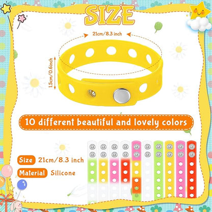 50 Pcs Silicone Bracelets Adjustable Rubber Bracelets Wristbands Cute Colorful Bracelets with Holes Charms Swimming Identify Birthday Party Gifts, 10 Colors, 8''