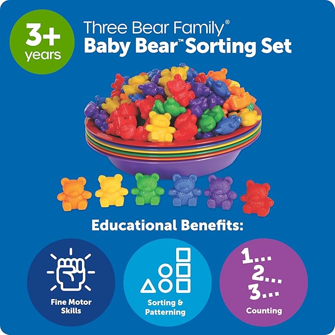Learning Resources Baby Bear Sorting Set - Counting Toys, Color Recognition, Fine Motor Skills, 108 Pieces, Ages 3+