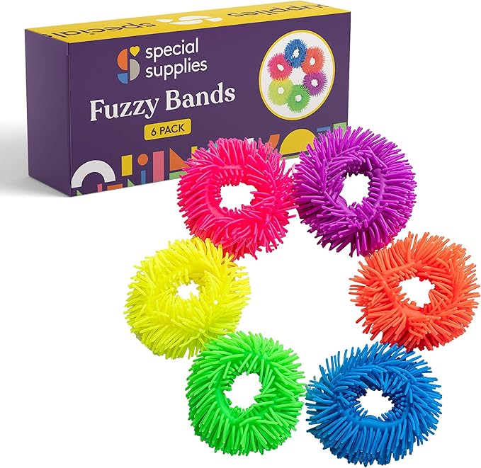 Special Supplies Squishy Fuzzy Band Bracelets for Kids, 6 Pack, Flexible and Stretchy Wearable Sensory Toys, Tactile Silicone Squiggly Touch, Bright and Colorful Wristbands