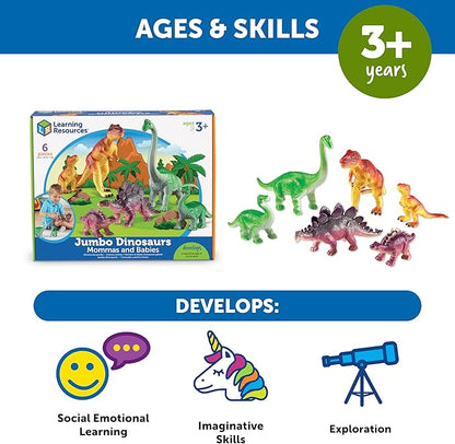 Learning Resources Jumbo Dinosaurs I Mommas and Babies I T-Rex, Stegosaurus, and Brachiosaurus, 6 Animals, multi-color
