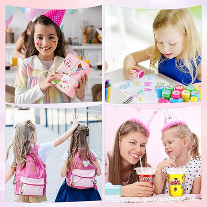 Colarr 161 Pcs Ice Cream Party Favors School Stationery Set Includes Gift Cup Notebook Pencil Sharpener Eraser Keychain Stamp Slap Bracelet Sticker Card Valentine's Day gift for Child Supplies