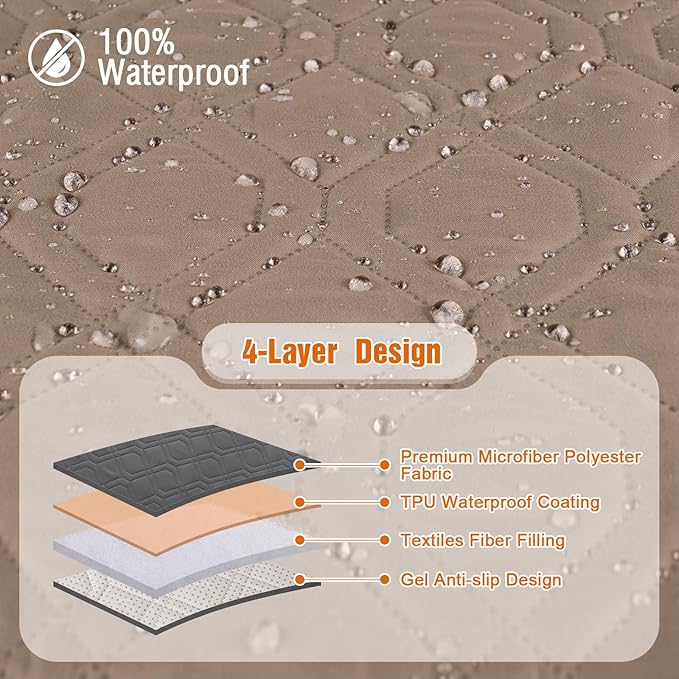 VANSOFY Loveseat Recliner Cover with Console 100% Waterproof Sofa Slipcovers Non-Slip Reclining Couch Cover Split Sofa Covers Furniture Protector for Pets, Dogs(Light Brown)