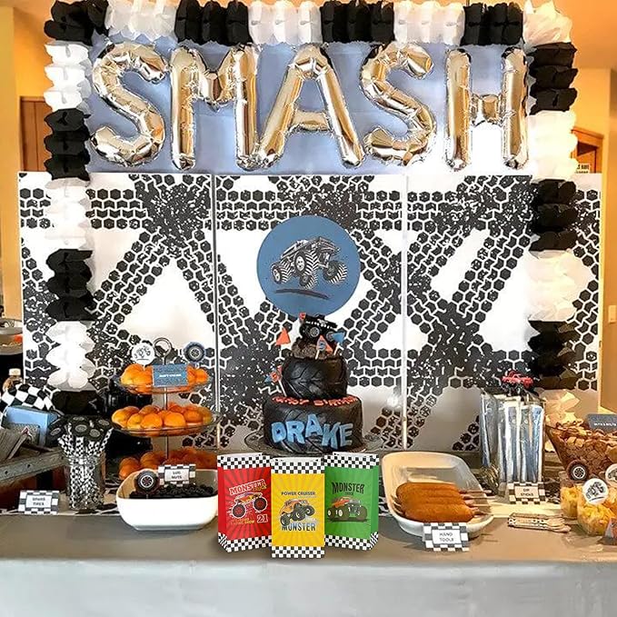 Monster Truck Party Favors Set 72 PCS Truck Theme Slap Bracelets Keychains Tattoo Stickers DIY Stickers Drinking Straws Party Gift Bags for Kids Boys Birthday Party Supplies
