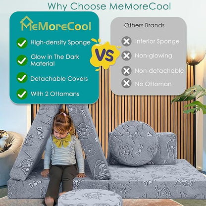 MeMoreCool Glow-in-The-Dark Dog Pattern Kids Play Couch, 8-Piece Modular Fold-Out Toddler Sofa for Playroom Fun