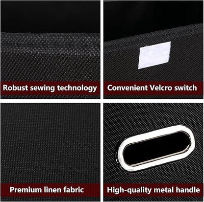 STOREONE Fabric Storage Cube Bins Foldable Organizer Container Collapsible Basket with Lids and Metal Handles, for Home, Bedroom, Closet (Black, 3 Pcs)
