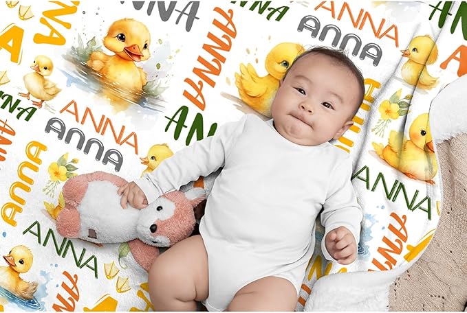 Custom Name Duck Blanket for Girls Adult duck Blanket Kids Funny Blanket Suitable for bedroom bed sofa Crib Couch Chair outdoor All Season Items That Yellow Duck Lovers Will Love 40"x30"for Pets