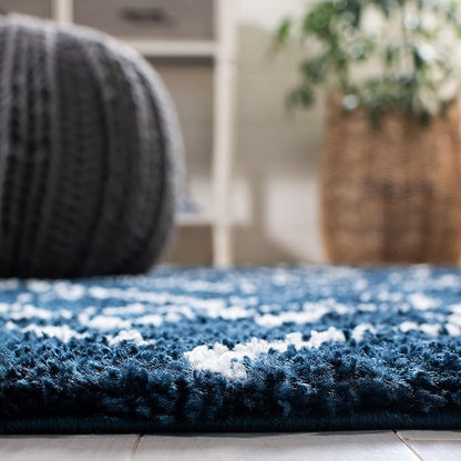 SAFAVIEH Berber Shag Collection Runner Rug - 2'2" x 9', Navy & Ivory, Moroccan Design, Non-Shedding & Easy Care, 1.2-inch Thick Ideal for High Traffic Areas in Living Room, Bedroom (BER165N)