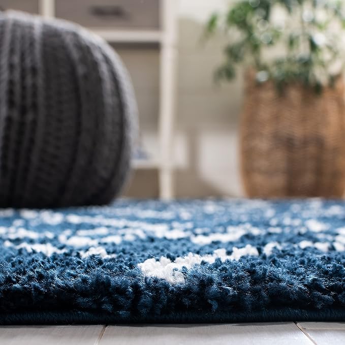 SAFAVIEH Berber Shag Collection Runner Rug - 2'2" x 9', Navy & Ivory, Moroccan Design, Non-Shedding & Easy Care, 1.2-inch Thick Ideal for High Traffic Areas in Living Room, Bedroom (BER165N)