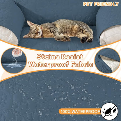 XINEAGE 100% Waterproof Recliner Chair Covers with Elastic Straps, Nonslip Reclining Couch Covers Washable Recliner Couch Cover with Pockets Furniture Protector for Pets Dogs (Berlin Blue, 30")