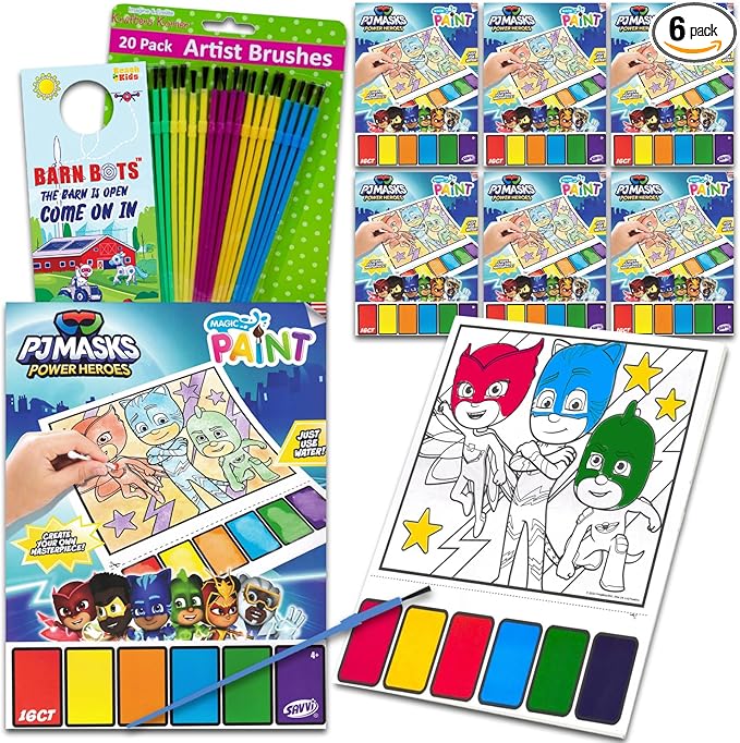 PJ Masks Paint with Water Party Favors Set - Bundle with 6 PJ Masks Watercolor Painting Activity Books for Kids with Paintbrushes | Bulk PJ Masks Party Supplies Arts and Crafts