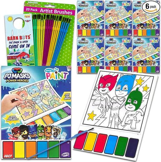 PJ Masks Paint with Water Party Favors Set - Bundle with 6 PJ Masks Watercolor Painting Activity Books for Kids with Paintbrushes | Bulk PJ Masks Party Supplies Arts and Crafts