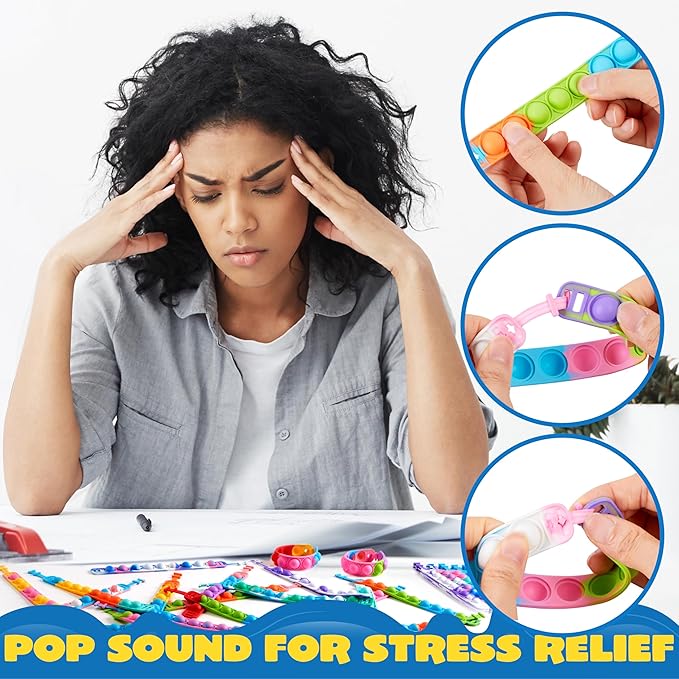 JOYIN Pop Fidget Toys pops Bulk 50 Pack Party Favors for Kids 4-8,8-12 Year, Fidget Bracelets Sensory Toys for Birthday Carnival School Prizes Gifts Goodie Bags Stuffers for Kids, Treasure Box Toys