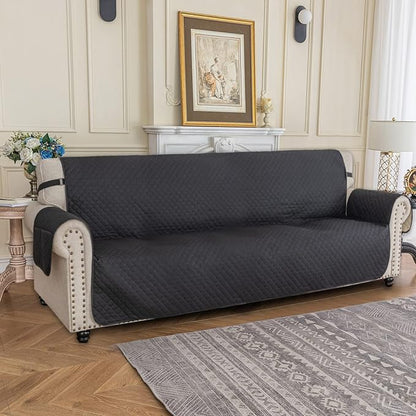 XINEAGE Oversized Sofa Cover Waterproof Couch Covers for 3 Cushion Couch, Soft Washable Slipcover with Pockets & Non-Slip Elastic Straps, Dog Pets Proof Thick Furniture Protector (XL-Sofa, Black)