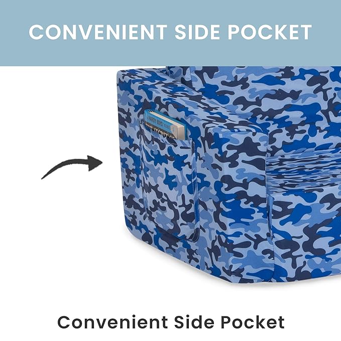 Delta Children Cozee 2-in-1 Extra Wide Convertible Sofa to Lounger-Comfy Flip Open Couch/Sleeper for Kids, Blue Camo