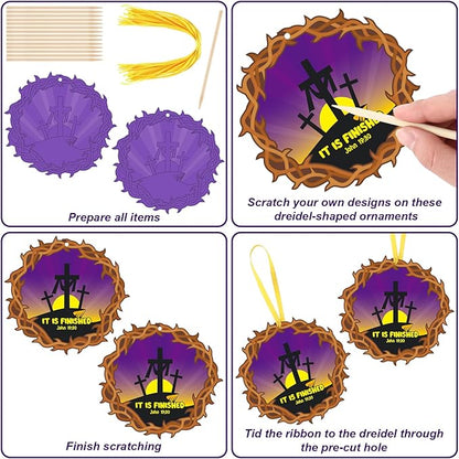 Liliful 60 Set Easter Crafts for Kids Religious Easter Cross Scratch Cards Colorful Scratch with 30 Wooden Scratch Tools Purple Crown of Thorns Crafts Kit for Kids Sunday School Holy Week Crafts