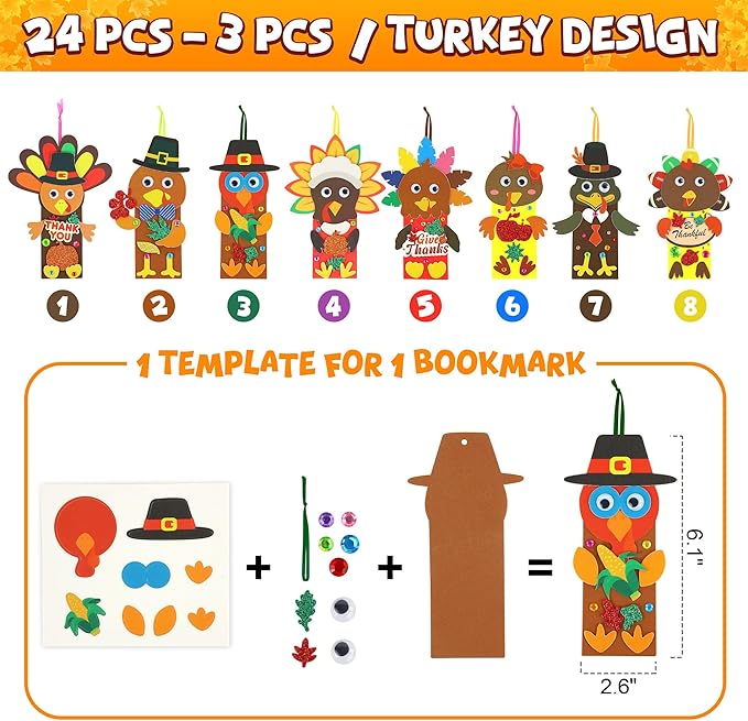 Fall Thanksgiving Crafts for Kids Adults, 24 Set Turkey Crafts Kits DIY Thanksgiving Activity Fall Festival Party Favors Classroom Prizes Friendsgiving Gifts Thanksgiving Crafts for Kids Age 4 8 12