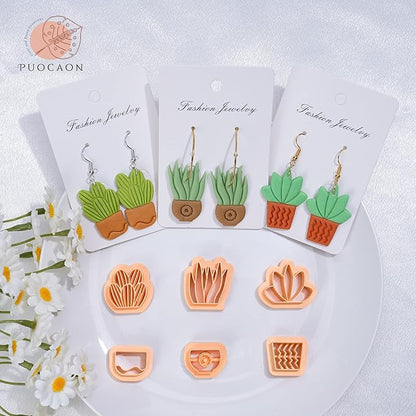 Puocaon Clay Earring Cutters - 12 Shapes Plant Pot Clay Cutters for Polymer Clay Jewelry Making, Watering Can Polymer Clay Cutters for Earrings Making, Boho Cactus Polymer Clay Cutters for Earrings