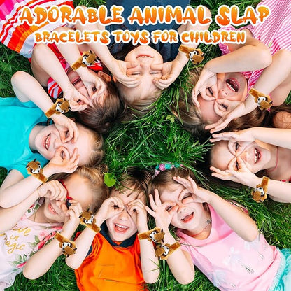 Lenwen 8 Pcs Stuffed Animal Slap Bracelets for Kids Plush Animals Slap Bracelets Bulk Cute Tiger Giraffe Turtle Koala Bracelets Wrist Animals for Girls Boys Valentine's Day Party