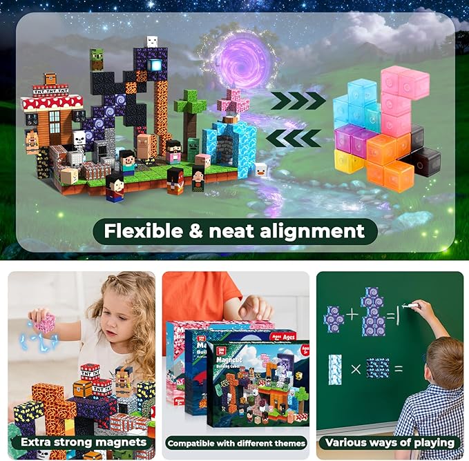 300PCS Magnetic Blocks - Magnet Building Blocks, Stacking Magents Cubes Toys Adventure Set Theme, STEM Montessori Sensory Toys for Kids Boys and Girls Ages 3 4 5 6 7 8 9 10 Easter Birthday Gifts