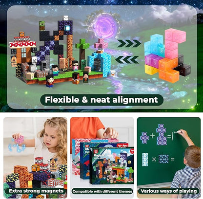 300PCS Magnetic Blocks - Magnet Building Blocks, Stacking Magents Cubes Toys Adventure Set Theme, STEM Montessori Sensory Toys for Kids Boys and Girls Ages 3 4 5 6 7 8 9 10 Easter Birthday Gifts