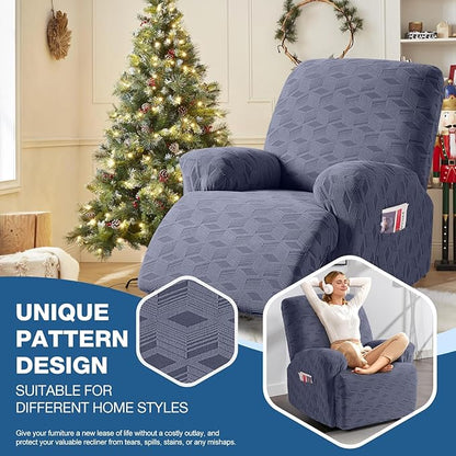 TAOCOCO Oversized Recliner Cover Stretch Recliner Chair Covers, Jacquard Reclining Chair Cover, Furniture Protector Sofa Slipcovers Couch Covers with Elastic Bottom for Kids, Pets (Grey)