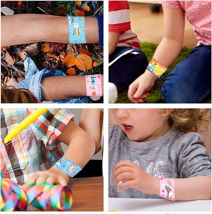 48PCS Rainbow Party Favors Rainbow Unicorn Slap Bracelets Wristbands for Rainbow Unicorn Birthday Decorations Supplies Goodie Bag Fillers for Boys Girls