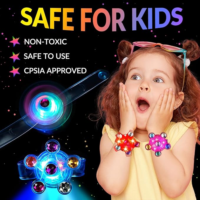 24 Pack LED Light Up Fidget Spinner Wristbands Easter Party Favors for Kids 4-8 8-12, Glow in The Dark Party Supplies, Back to School Gift for Students, Return Gifts for Kids Birthday Halloween