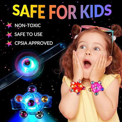 24 Pack LED Light Up Fidget Spinner Wristbands Easter Party Favors for Kids 4-8 8-12, Glow in The Dark Party Supplies, Back to School Gift for Students, Return Gifts for Kids Birthday Halloween