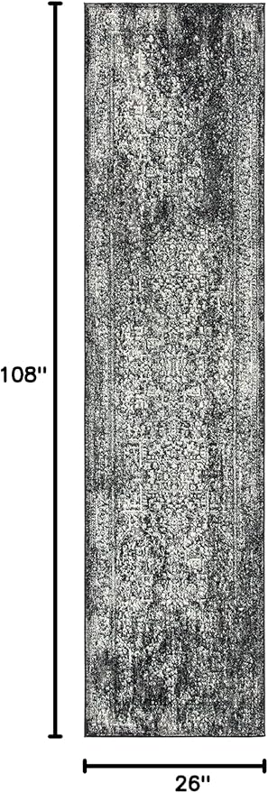 SAFAVIEH Evoke Collection 2'2" x 9' Black / Grey EVK256R Oriental Distressed Non-Shedding Living Room Entryway Foyer Hallway Bedroom Runner Rug