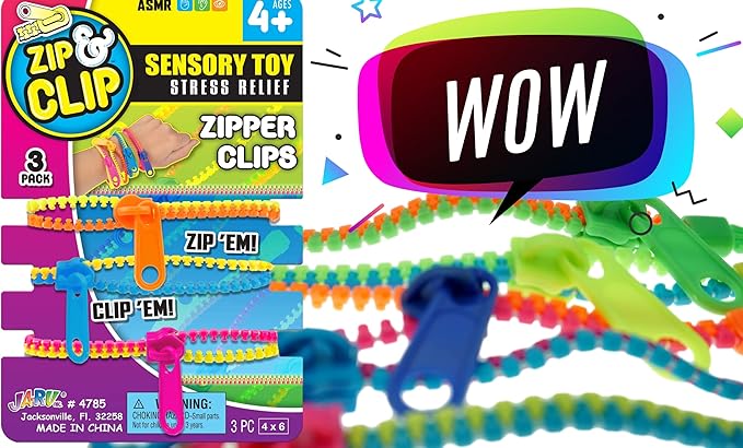 JA-RU Zipper Bracelets (6 Pack, 18 Units) Neon Colored Sensory Friendship Bracelets for Kids. Stress Relief Toy. Bulk Girls Party Favors, Goodie Bag Stuffers. 4785-6s