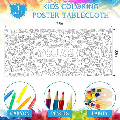 Motivational Large Coloring Poster for Kids 30 x 72 Inch, Giant Positive Affirmations Coloring Paper Tablecloth Sheets, Color-in Activities Games for Kids Classroom Home Birthday Party Supplies
