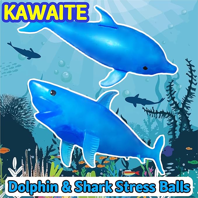 Squishy Shark Stress Balls Dolphin Squeeze Toys (2 Pack), Sea Animal Shark Squishy Toys Dolphin Stress Sugar Balls for Kids and Adults, Easter Basket Stuffers,, Party Favors