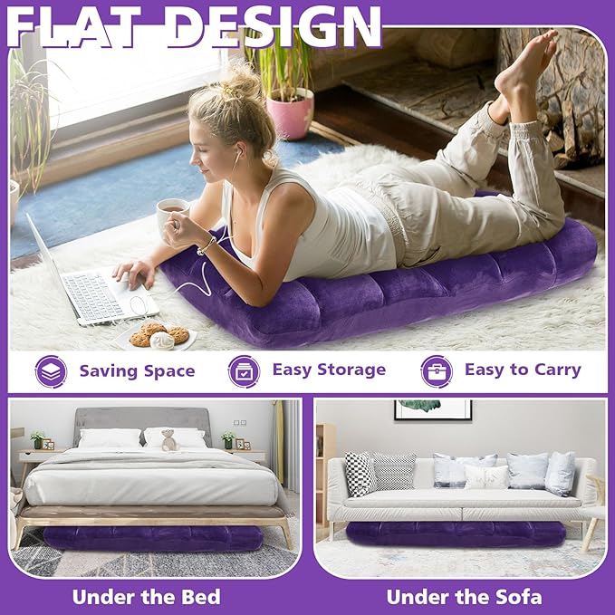 Folding Floor Chair 14-Position Cushioned Adjustable Floor Lazy Sofa Chair w/Breathable Cotton & Skin-Friendly Flannel for Adults & Kids Ideal for Reading Meditating, Purple