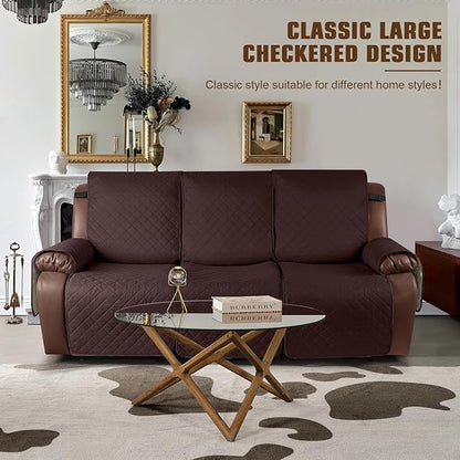 KinCam Waterproof Recliner Sofa Cover, Non-Slip Reclining Couch Covers for 3 Seat, Recliner Couch Cover Furniture Protector with Elastic Straps for Pets, Kids, Coffee