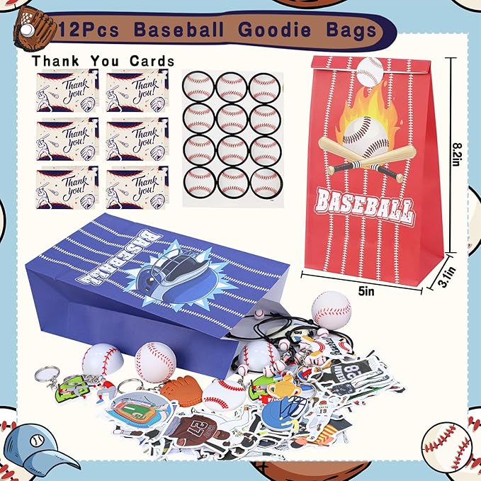 Gifts2U Baseball Party Favors Supplies, 146 Pcs Baseball Themed Goodie Bags Stuffers with Bracelets, Tattoos, Stickers, Mini Ball and Cars Toys, Gifts Bulk for Team Kids Birthday Party.