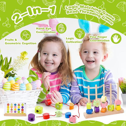 Appoft Montessori Wooden Beads Mastery Kit: Fine Motor Skills Builder for Toddlers 2-5 Stacking Blocks Lacing Beads Travel Learning Toys STEM Gifts for 2 3 4 5 Year Old Boys Girls Toys for Ages 2-4