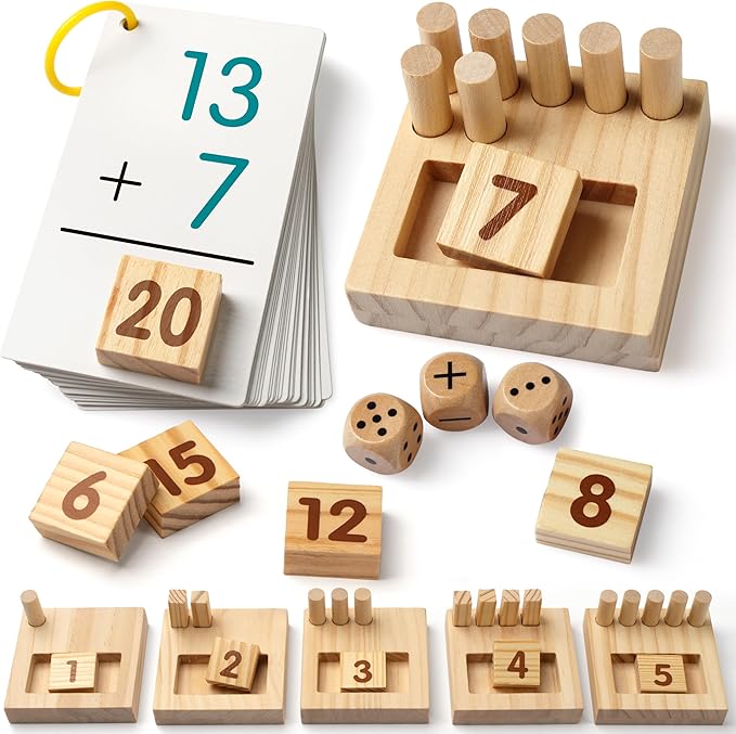 SYNARRY Wooden Counting Peg Boards - Montessori Math Manipulatives for Kindergarten Learning Activities, Number Addition and Subtraction Games for Homeschooling, Math Counters Toys for Kids Ages 3-8