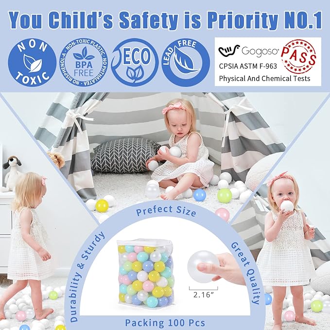 GOGOSO Ball Pit Balls for Toddles, Kids Plastic Balls for BallPit, Pool, Baby Party Accessories, Birthday Decoration 50 100 200 500 1000