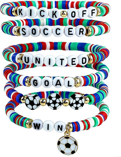 OHOME Soccer Mom Essentials - 6 Pack Soccer Bracelets | Soccer Party Favors - 2026 World Game Cup Jewelry Accessories Outfits for Women Men - Soccer Gifts for Fans Players Coaches Team