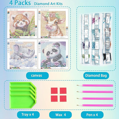 KYOQFVN 4 Pack Cartoon Diamond Art Kits - Arts and Crafts, 5D Full Drill Gem Art Mini Diamond Art Painting Wall Decor 6x6 Inch
