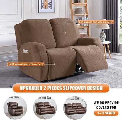 VANSOFY Recliner Cover, 2-Pieces Stretch Reclining Couch Cover with Pockets Loveseat Sofa Slipcovers Soft Washable Furniture Protector for Dogs Cats(Light Coffee)