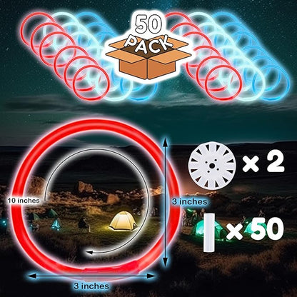 8" Glow Stick Bracelets - Bulk 50 Pack for Mardi Gras, St. Patrick's Day, and Nighttime Celebrations - Red/White/Blue