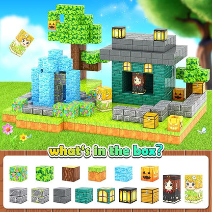 Large Magnetic Blocks Kids Building Toys Mine Magworld Magic Enchanted Building Craft 1'' Cubes, Construction Sensory Toys for 3+ Year Old Boys Girls, Game Gifts for Kids Ages 4-6, 5-7, 4-8, 8-12