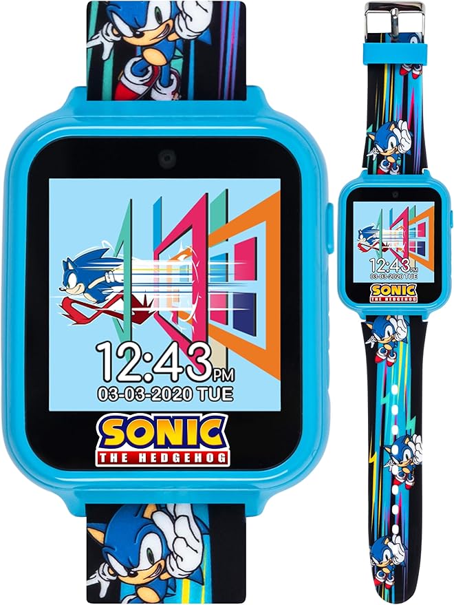 Accutime Kids SEGA Sonic The Hedgehog Blue Educational Touchscreen Smart Watch Toy for Boys, Girls, Toddlers - Selfie Cam, Learning Games, Alarm, Calculator, Pedometer (Model: SNC4141AZ)