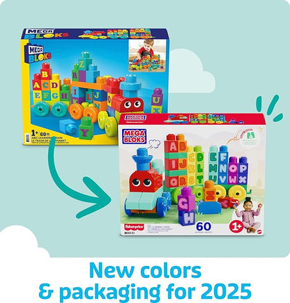 MEGA BLOKS First Builders Toddler Building Blocks Toy Set, ABC Learning Train with 60 Pieces, Ages 1+ Years (Amazon Exclusive)
